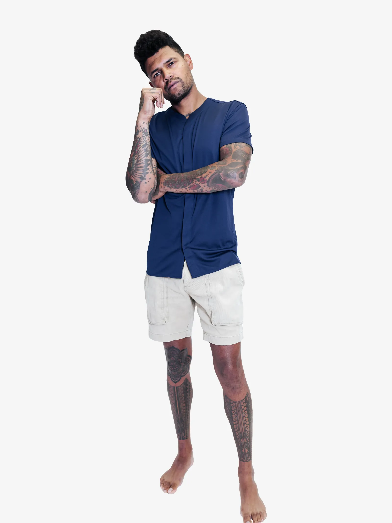 1.0 Collarless Future Short Sleeve - Navy Blue