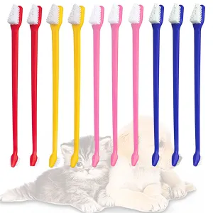 10pcs Dog Toothbrush, DKDDSSS Long Handle Double Head Dog Toothbrushes, Cat Teeth Cleaning Toothbrush, for Pet Dogs Cats Puppy Dental Care Toothbrush