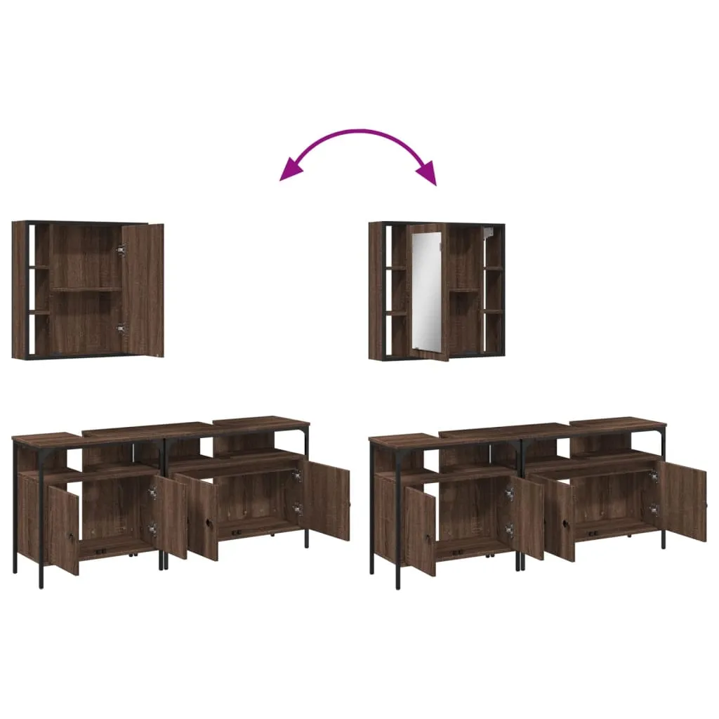 3 Piece Bathroom Cabinet Set Brown Oak Engineered Wood