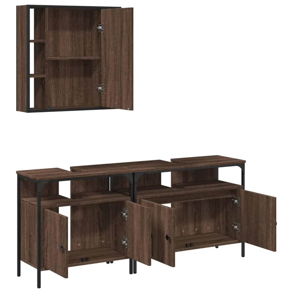 3 Piece Bathroom Cabinet Set Brown Oak Engineered Wood