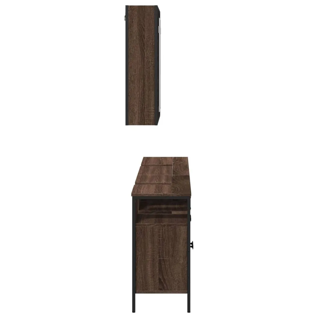 3 Piece Bathroom Cabinet Set Brown Oak Engineered Wood