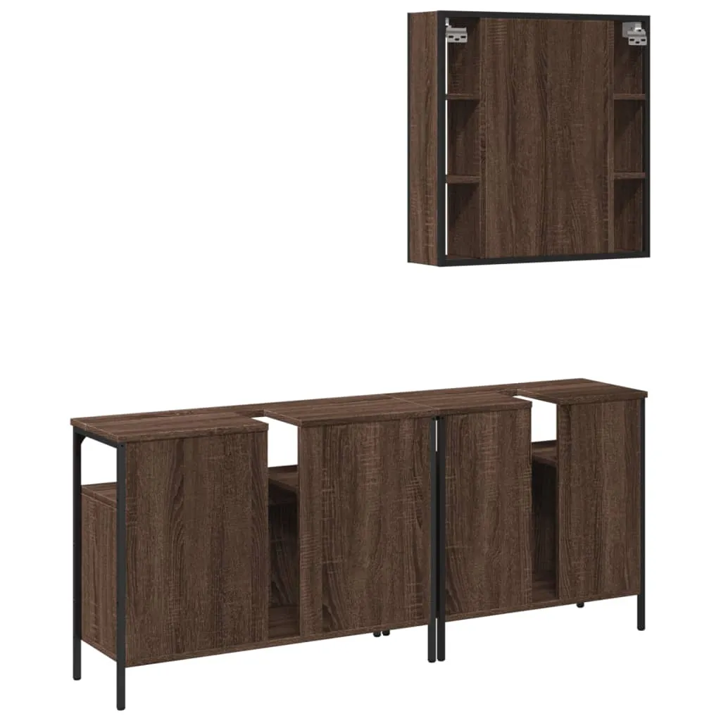 3 Piece Bathroom Cabinet Set Brown Oak Engineered Wood