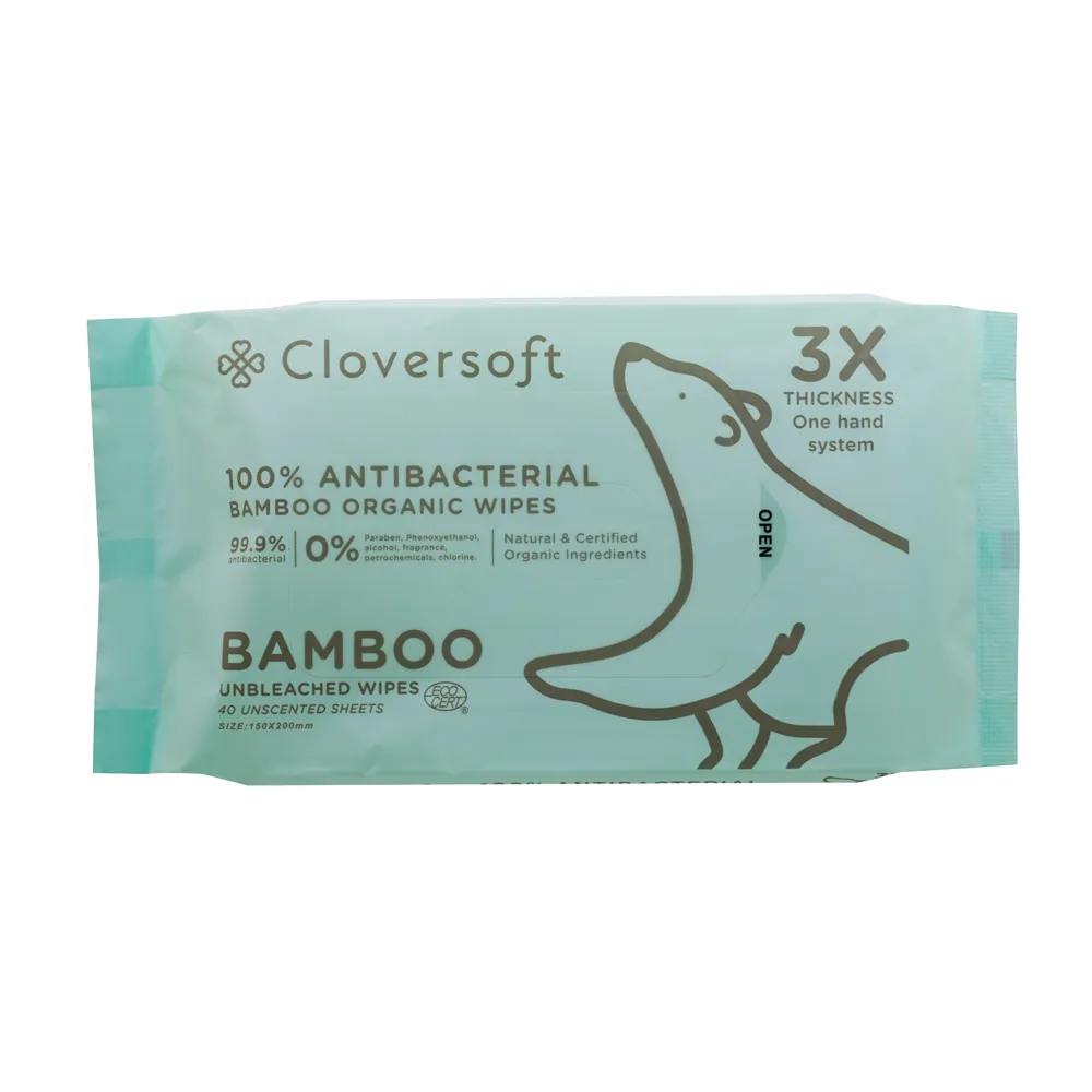 40 Sheets Unbleached Bamboo Organic Antibacterial Wipes