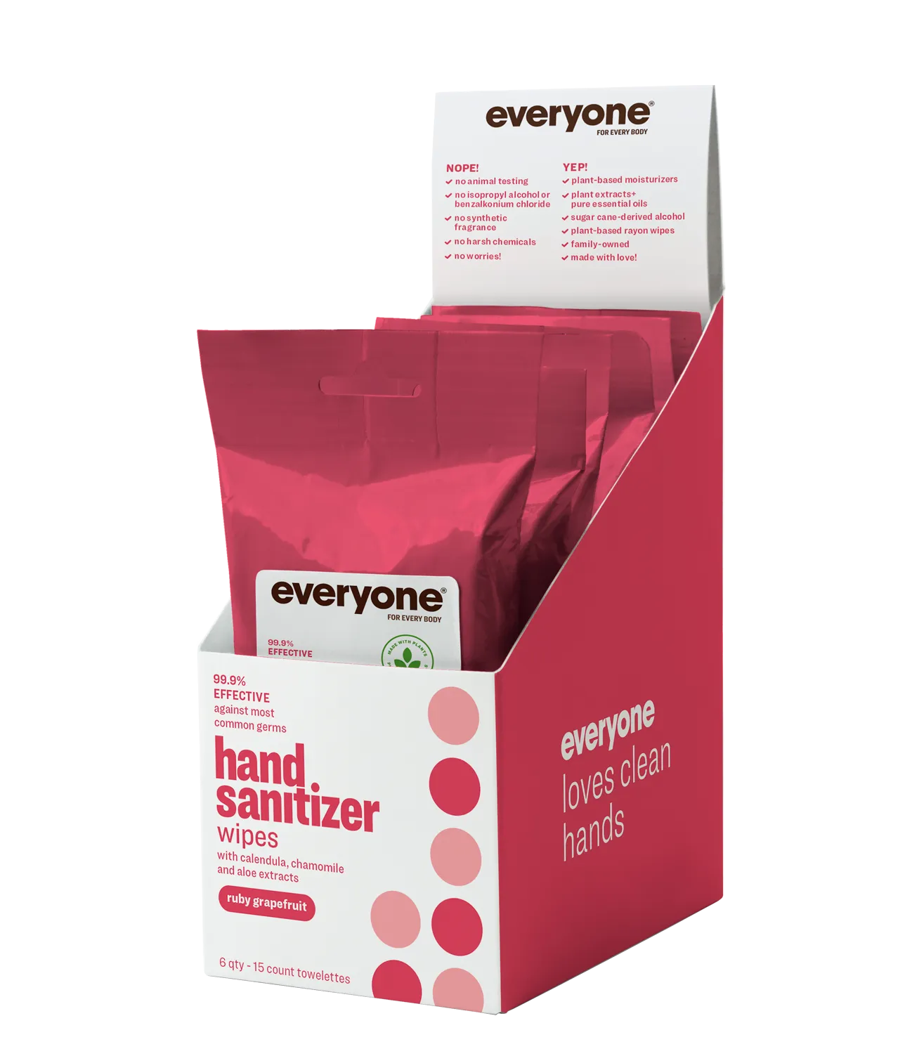 6 Pack Ruby Grapefruit Resealable Hand Sanitizer Wipes