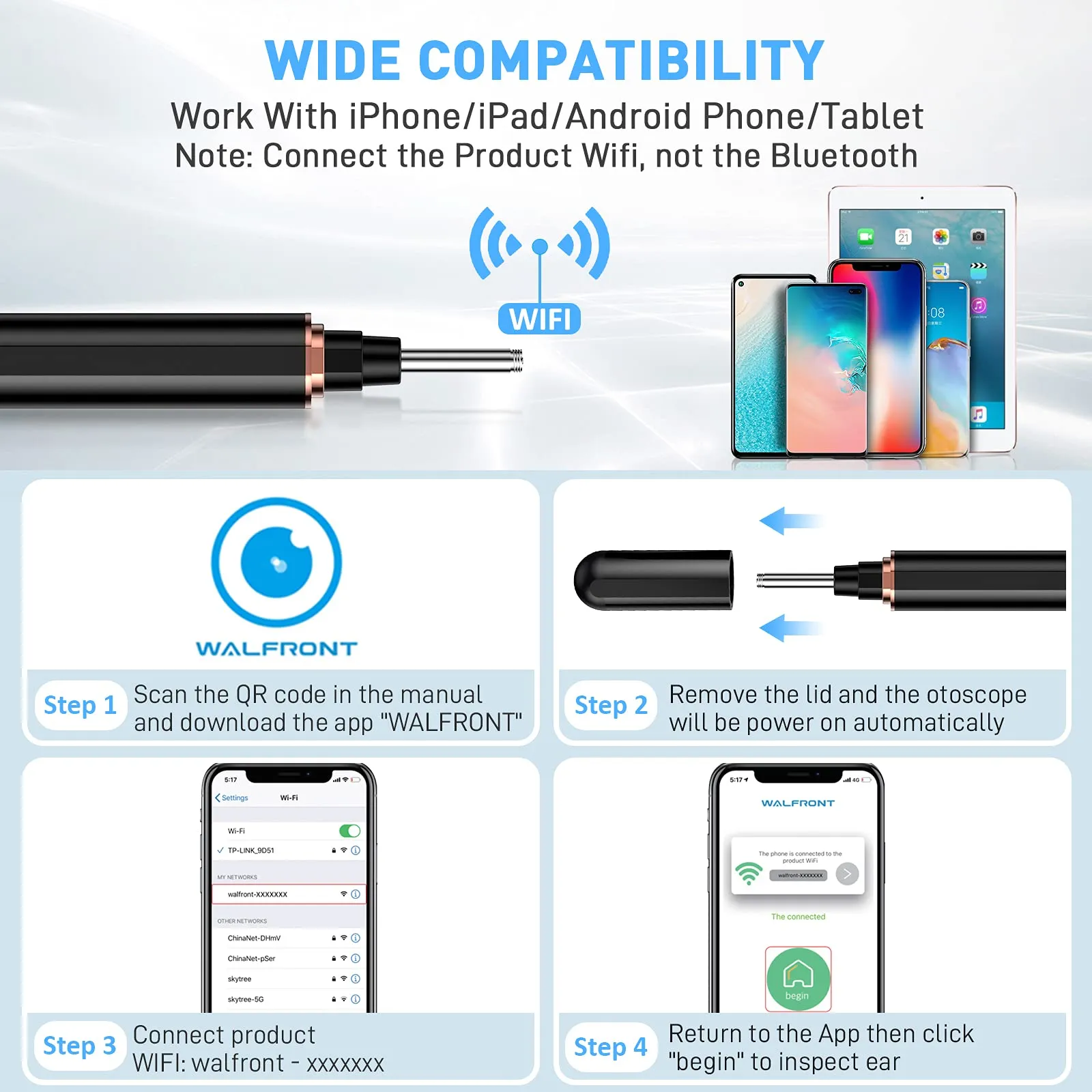 AWELOR Ear Wax Removal Ear Cleaner with Camera,1296P HD Endoscope Earwax Remover Tool with 6 LED Lights,Wireless Ear Otoscope Ear Cleaning Tool for iPhone, iPad & Android Smart Phones