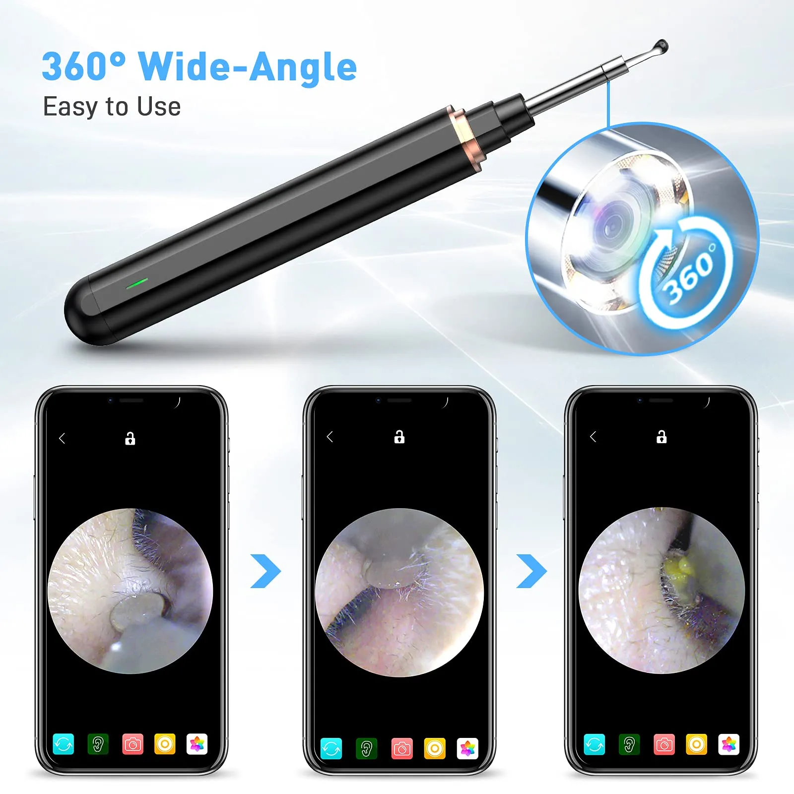 AWELOR Ear Wax Removal Ear Cleaner with Camera,1296P HD Endoscope Earwax Remover Tool with 6 LED Lights,Wireless Ear Otoscope Ear Cleaning Tool for iPhone, iPad & Android Smart Phones