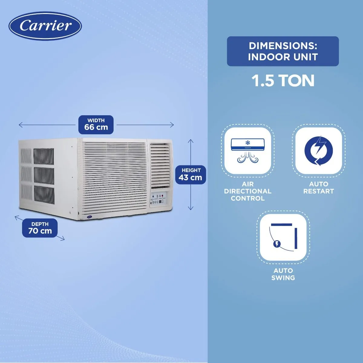 Carrier Estrella FXi CIW18EC3R35F0 1.5 Ton 3 Star Inverter Window AC (2025 Model, Copper Condenser, R32, White)