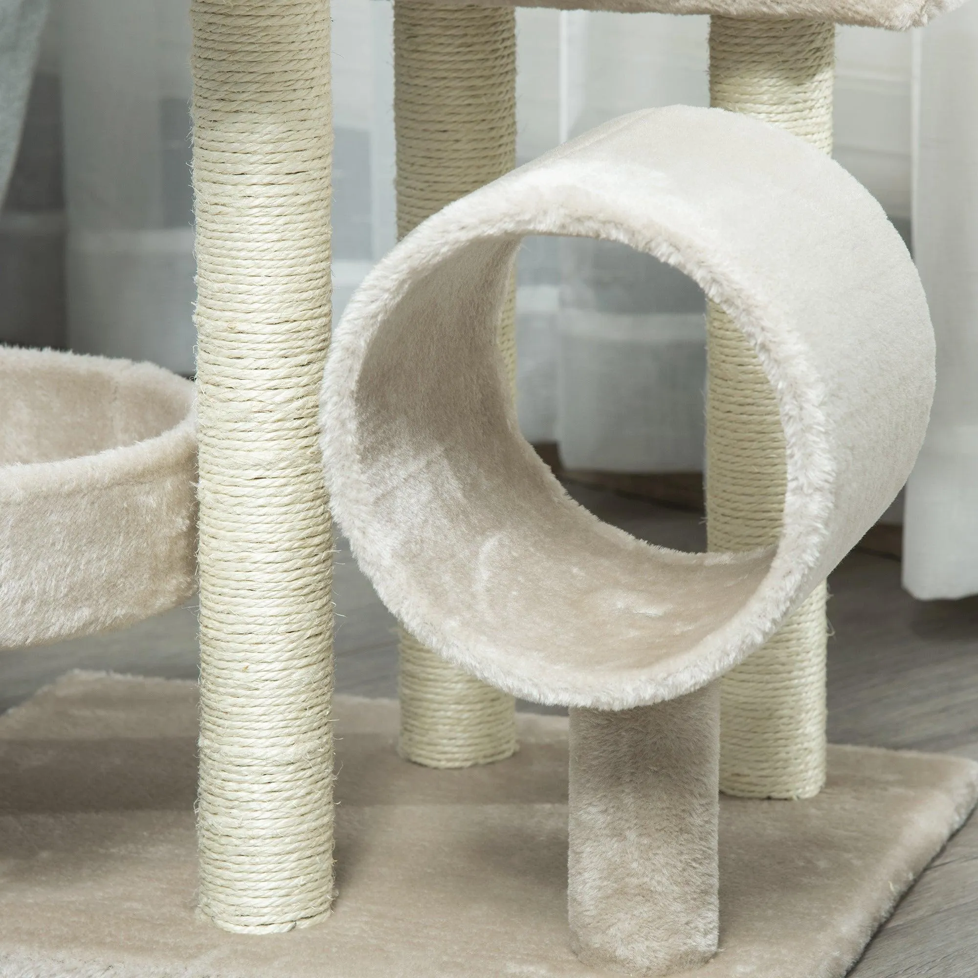 Cat Tree with Tunnels & Plush Covering - Beige