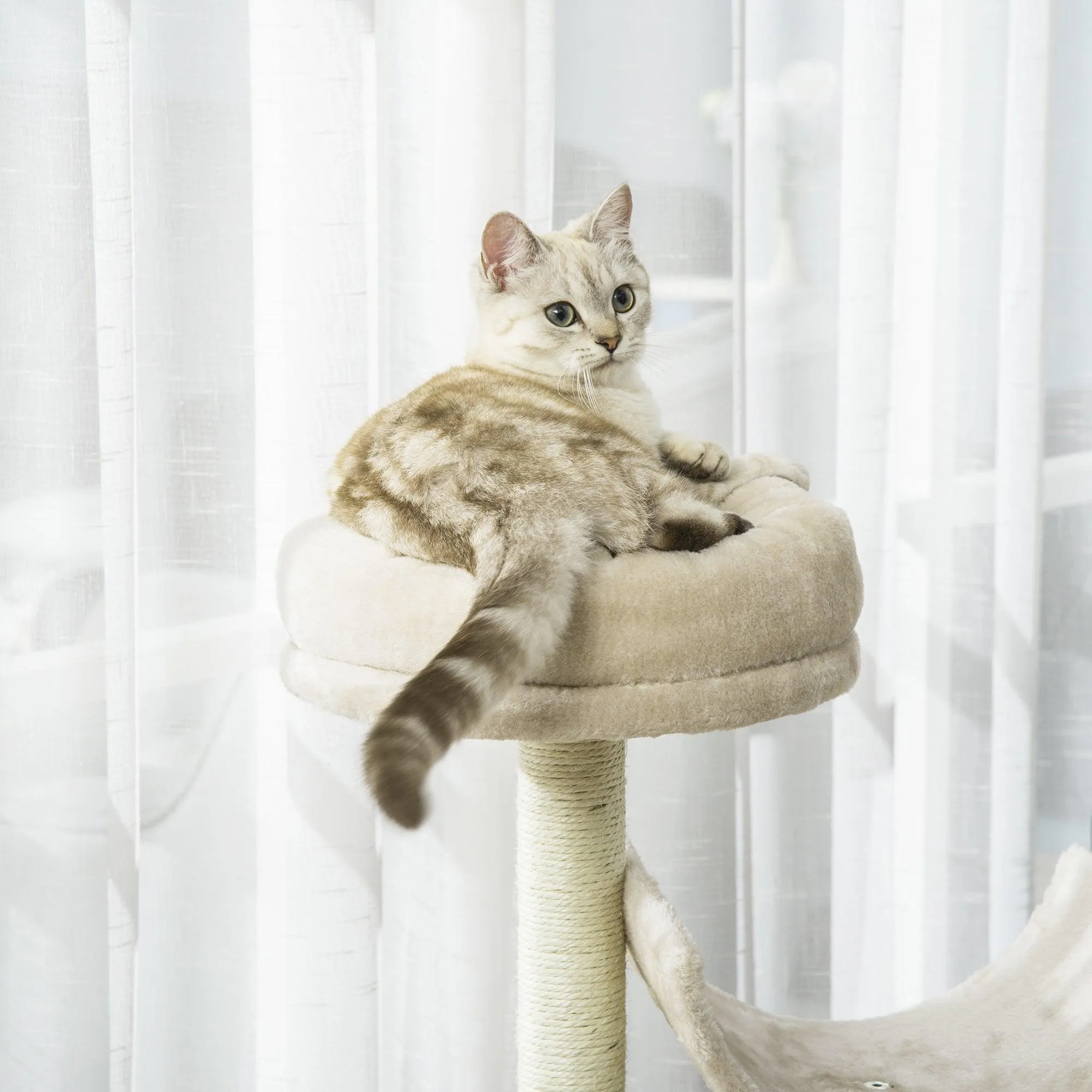 Cat Tree with Tunnels & Plush Covering - Beige
