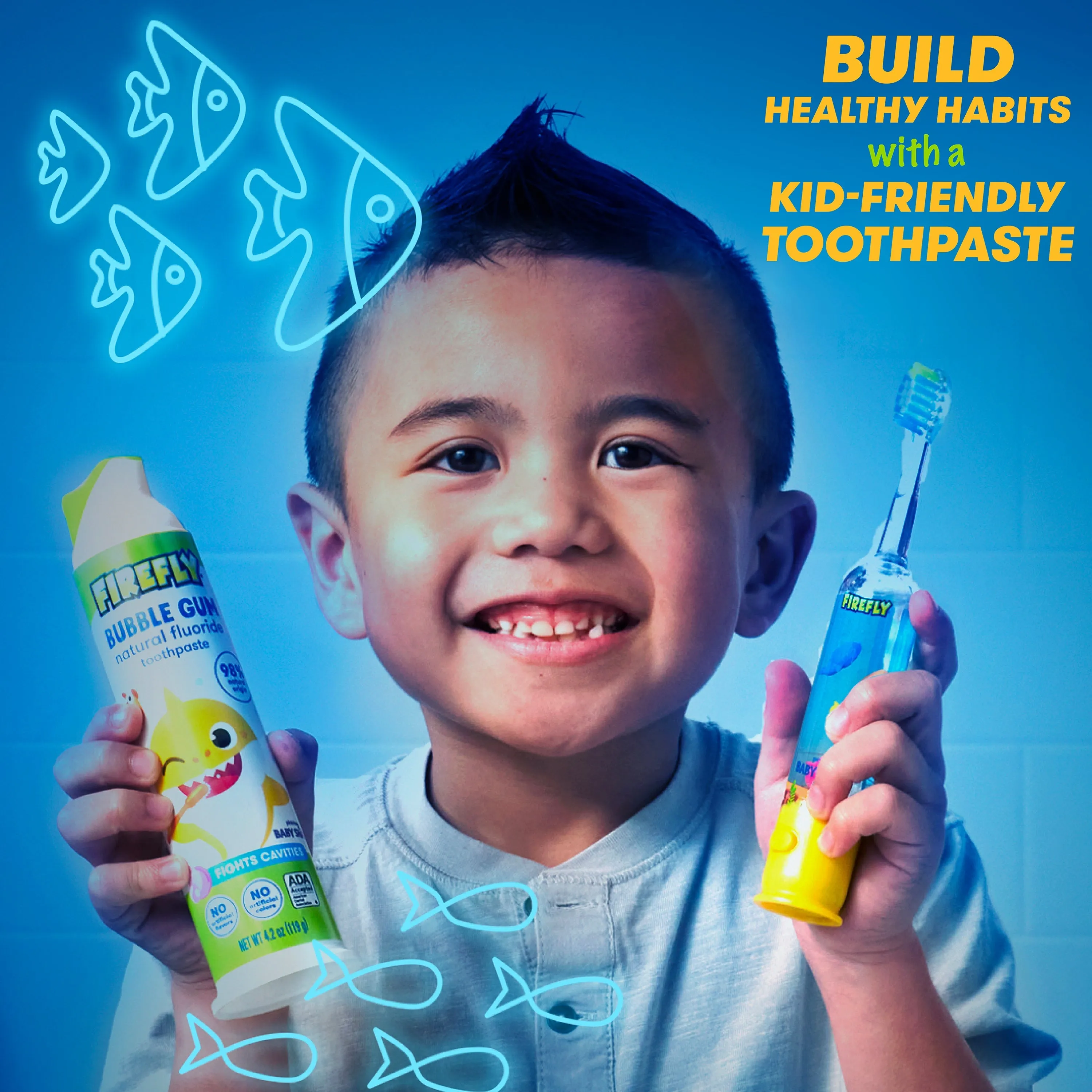 Firefly Kids Baby Shark Anti-Cavity Natural Fluoride Toothpaste, Bubble Gum Flavor