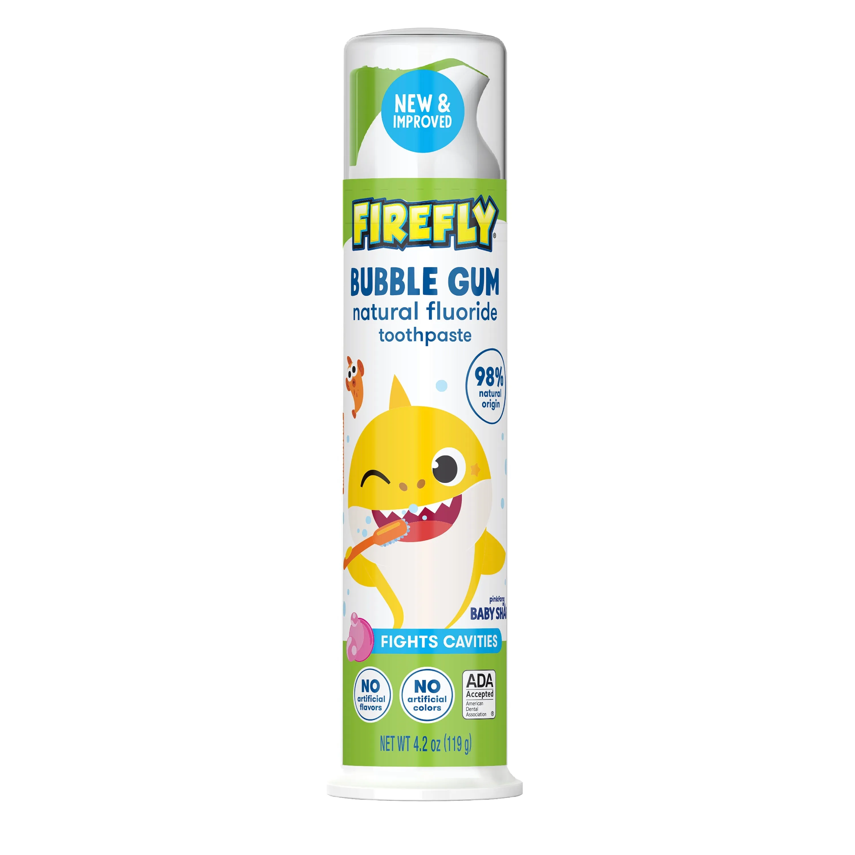 Firefly Kids Baby Shark Anti-Cavity Natural Fluoride Toothpaste, Bubble Gum Flavor