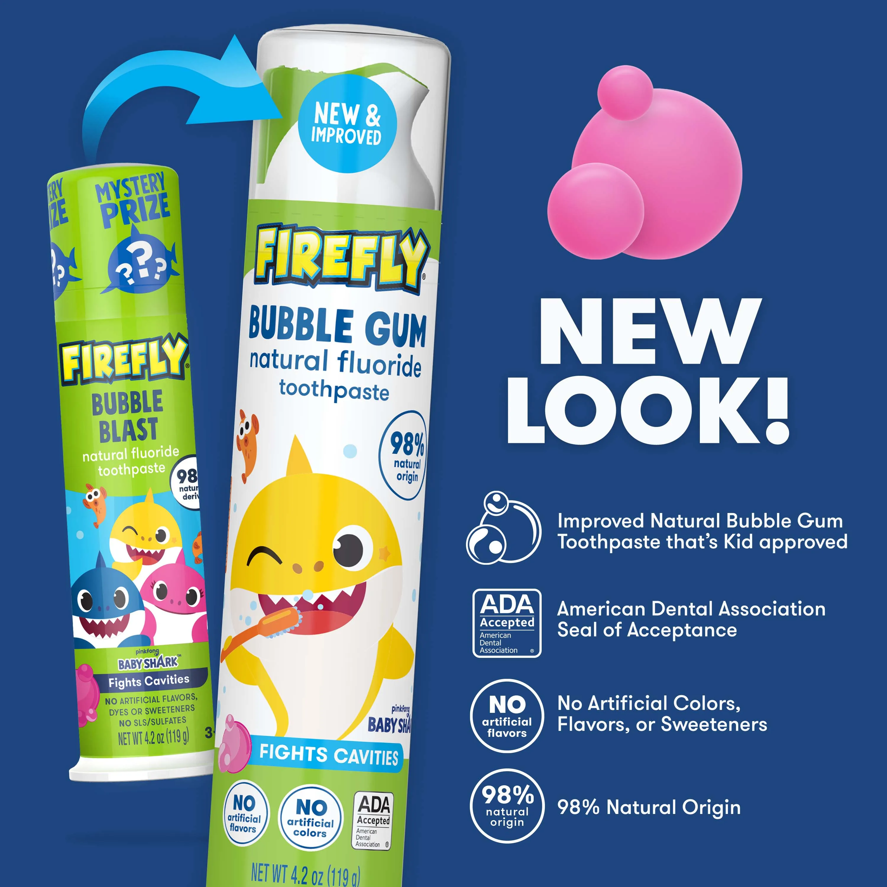 Firefly Kids Baby Shark Anti-Cavity Natural Fluoride Toothpaste, Bubble Gum Flavor