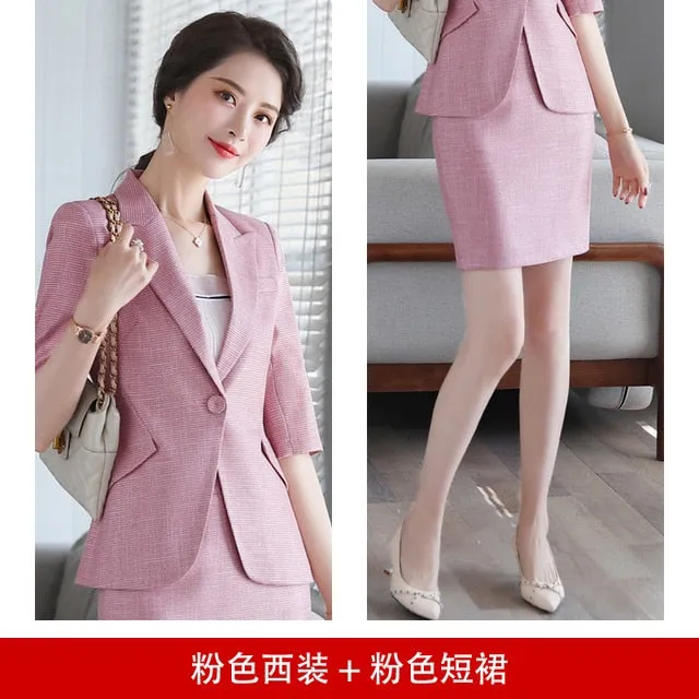 High Quality Skirt Suit, Checkered pattern, Jacket & Skirt (Size Chart With Pictures)