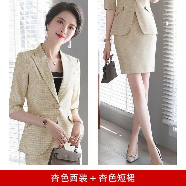 High Quality Skirt Suit, Checkered pattern, Jacket & Skirt (Size Chart With Pictures)