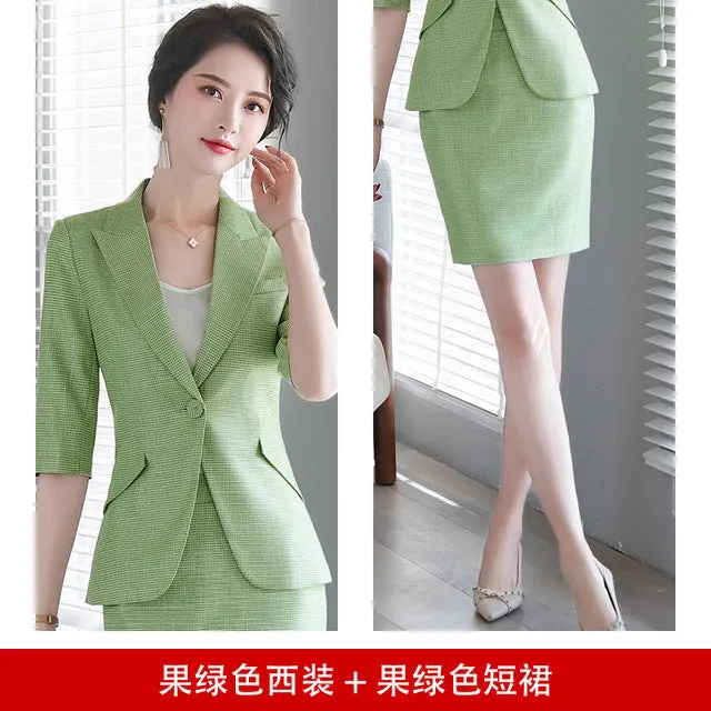 High Quality Skirt Suit, Checkered pattern, Jacket & Skirt (Size Chart With Pictures)