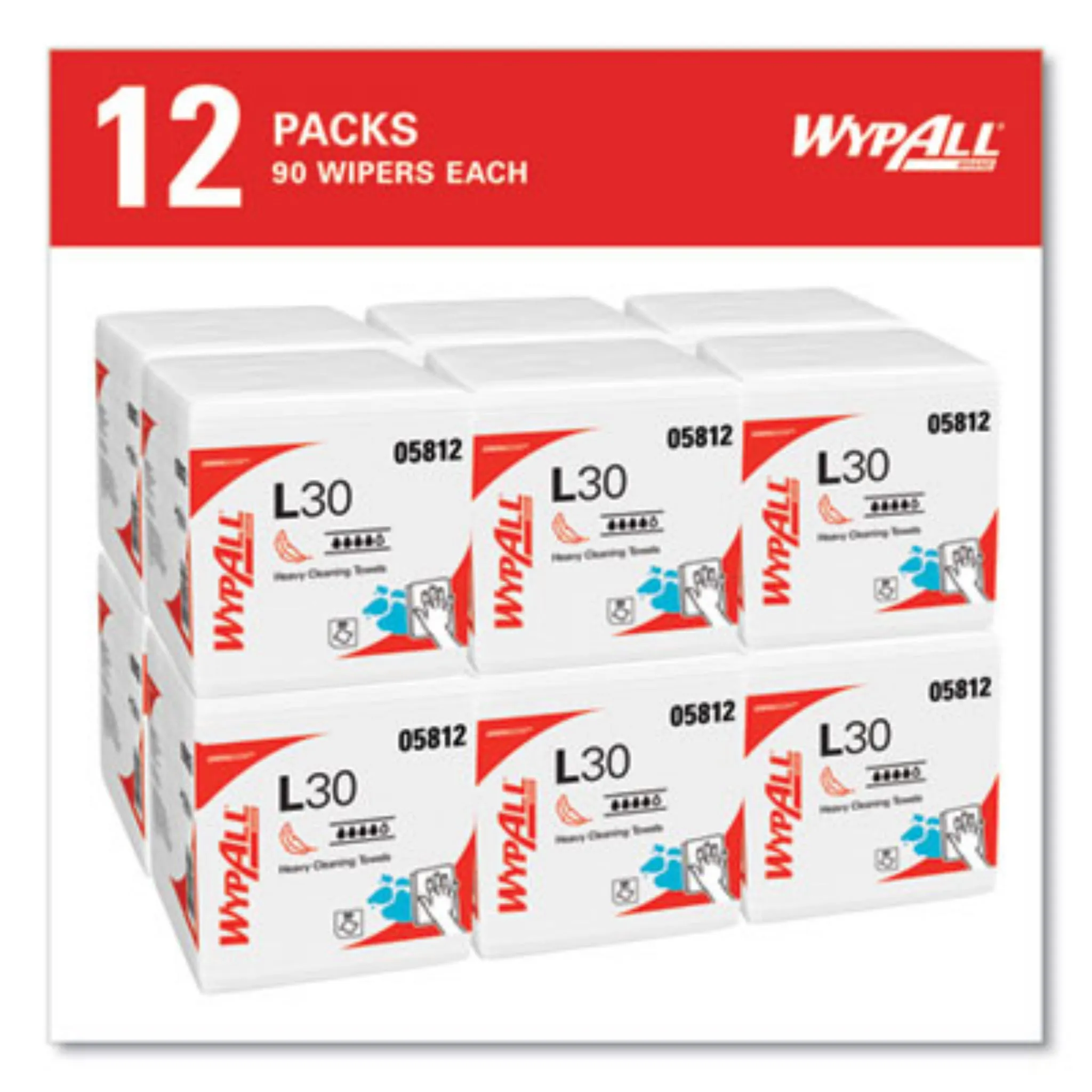 KIMBERLY-CLARK KCC05812 L30 Towels, Quarter Fold, 12.5 x 12, Polypack of 90, Carton of 12 Polypacks