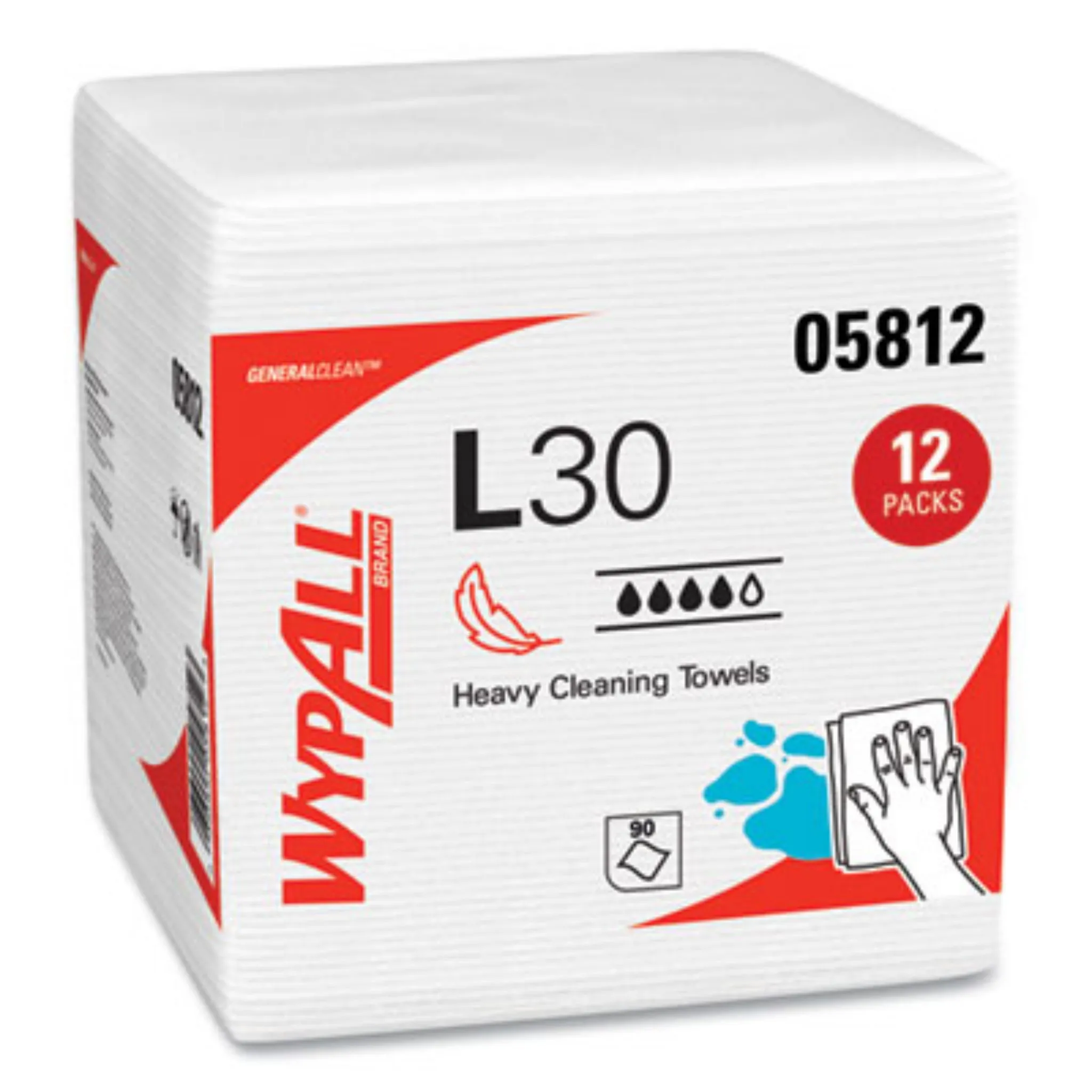KIMBERLY-CLARK KCC05812 L30 Towels, Quarter Fold, 12.5 x 12, Polypack of 90, Carton of 12 Polypacks