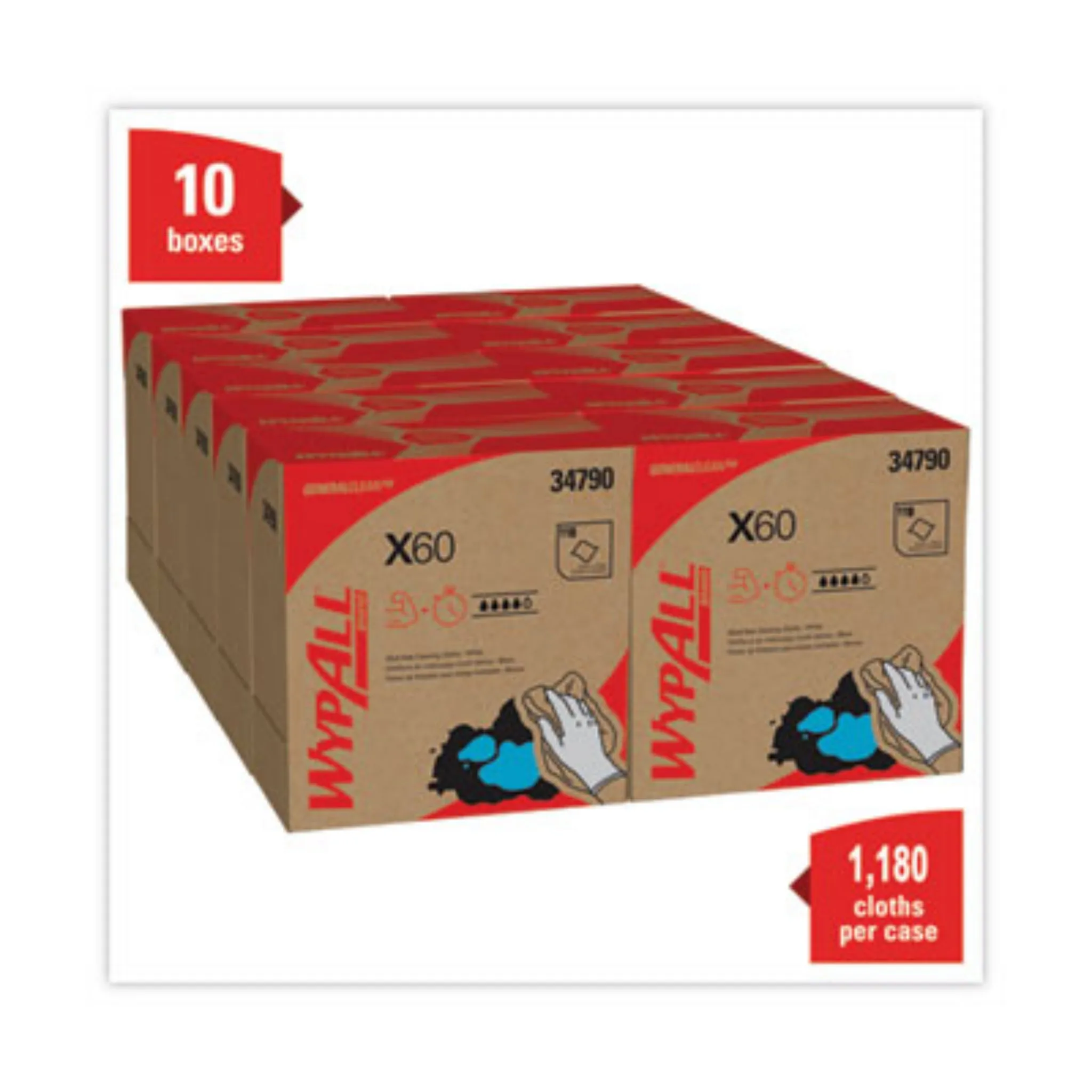 KIMBERLY-CLARK KCC34790CT General Clean X60 Cloths, POP-UP Box, 8.34 x 16.8, White, Box of 118, Carton of 10 Boxes