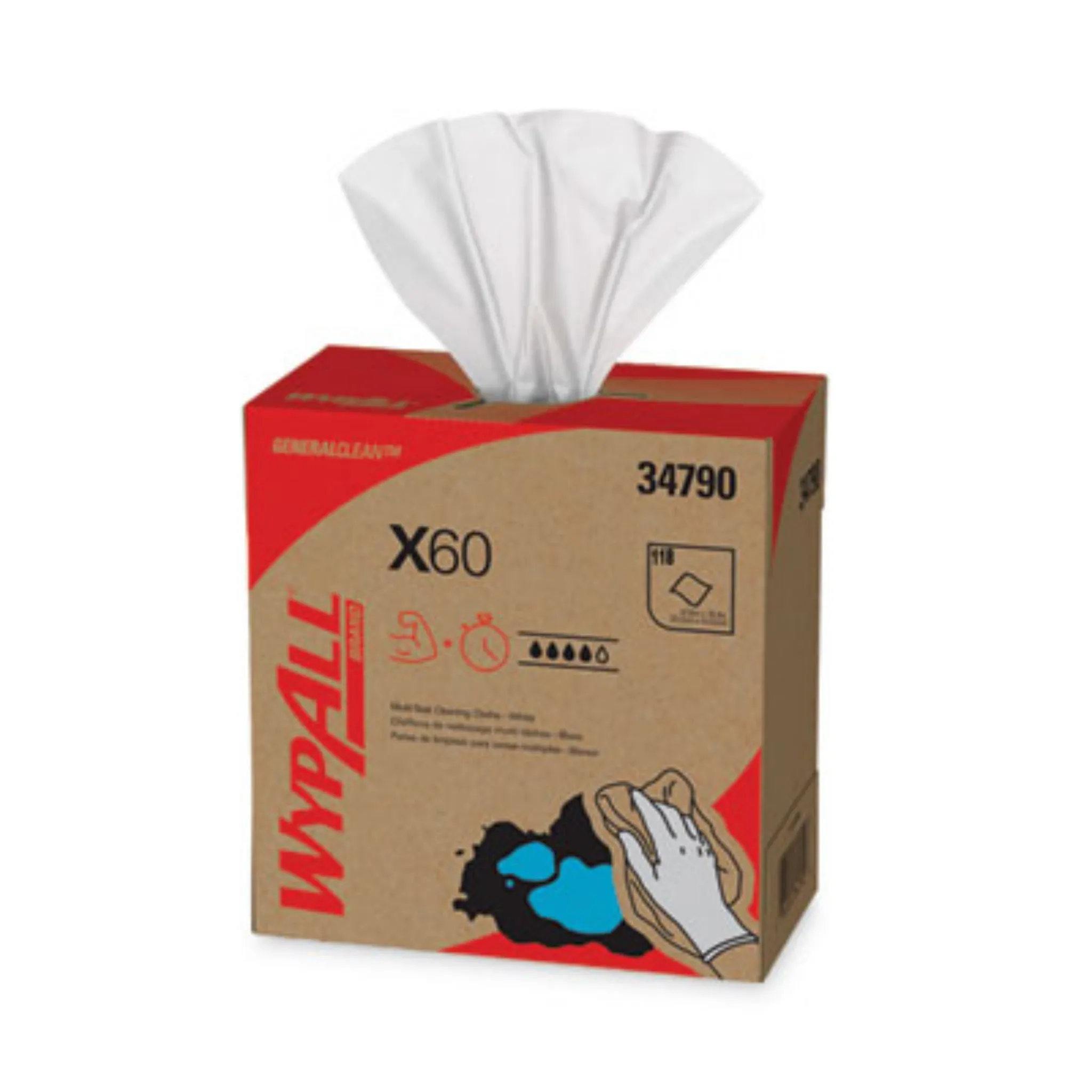 KIMBERLY-CLARK KCC34790CT General Clean X60 Cloths, POP-UP Box, 8.34 x 16.8, White, Box of 118, Carton of 10 Boxes