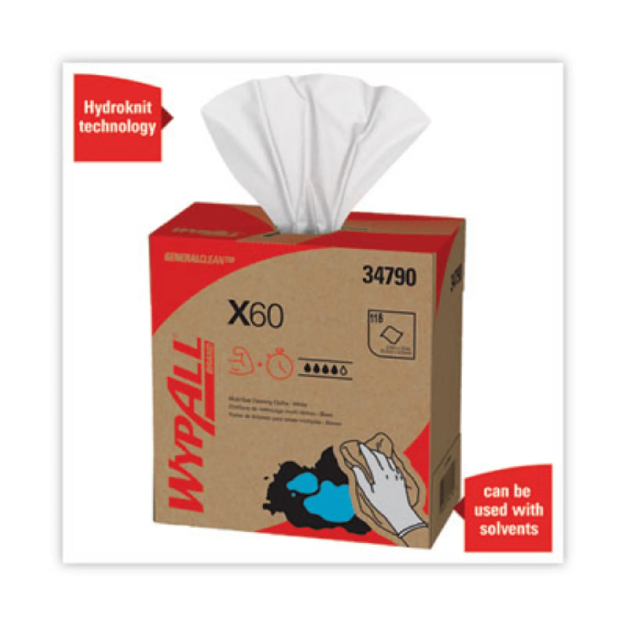 KIMBERLY-CLARK KCC34790CT General Clean X60 Cloths, POP-UP Box, 8.34 x 16.8, White, Box of 118, Carton of 10 Boxes