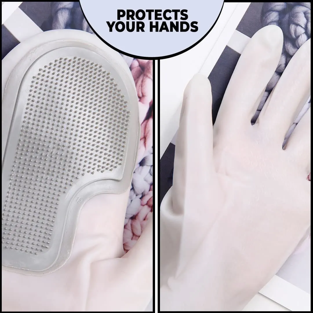Kuber Industries Multi-Purpose Silicon Gloves For Kitchen Cleaning, Pet Grooming & Gardening|Reusable Gardening Gloves|Grey,Pack of2