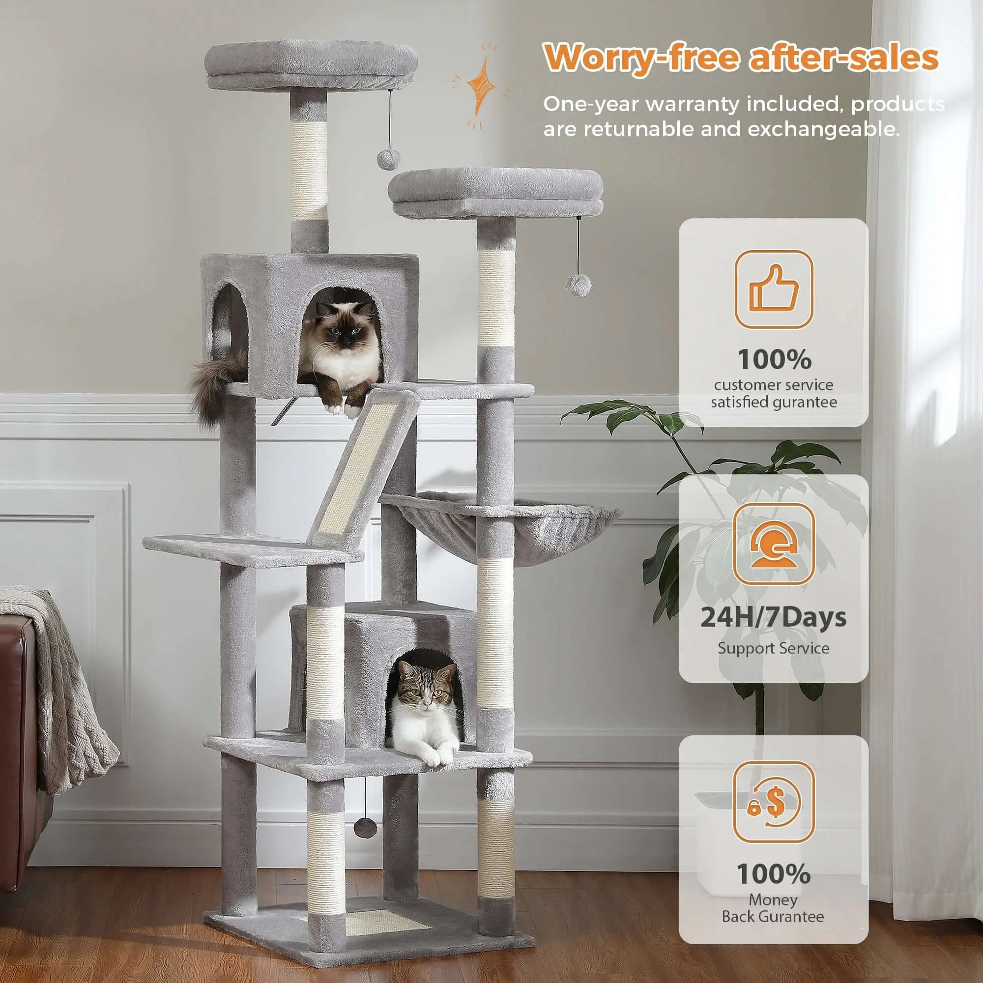 Large Cat Tree Tall Cat Tower for Indoor Cats Multi-Level