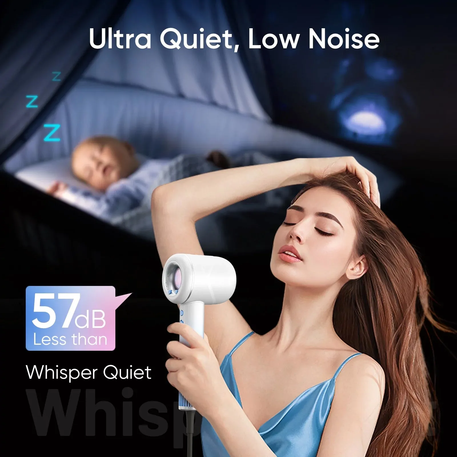Moosoo Hair dryer, High-Speed Blow Dryer With 4 Temps & 3 Speeds, 200 Million Negative Ions Hair dryer, 110,000 RPM Brushless Motor for Fast Drying
