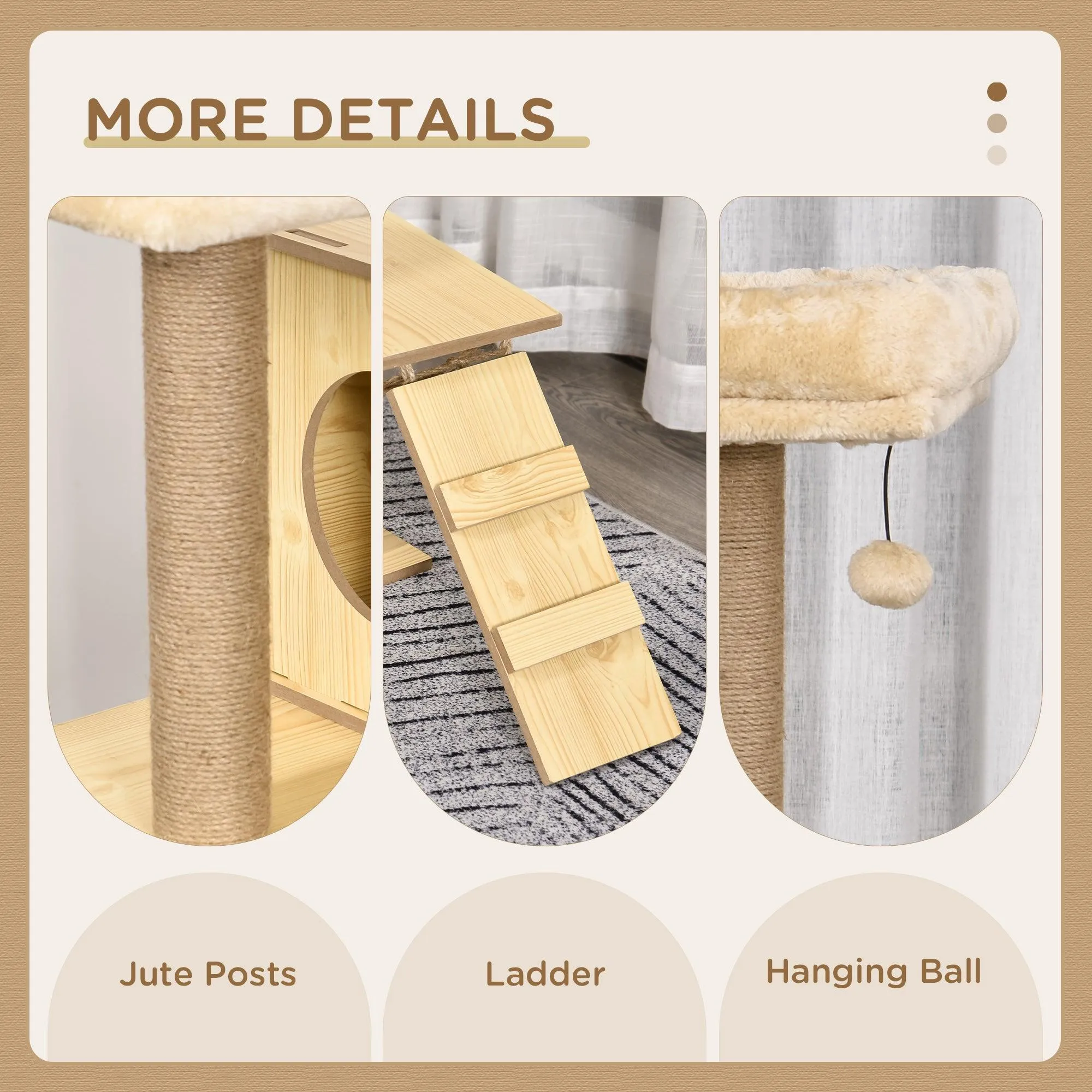 Multi-Level Cat Tree, Scratching Posts, Condo, Ball, 130cm - Yellow