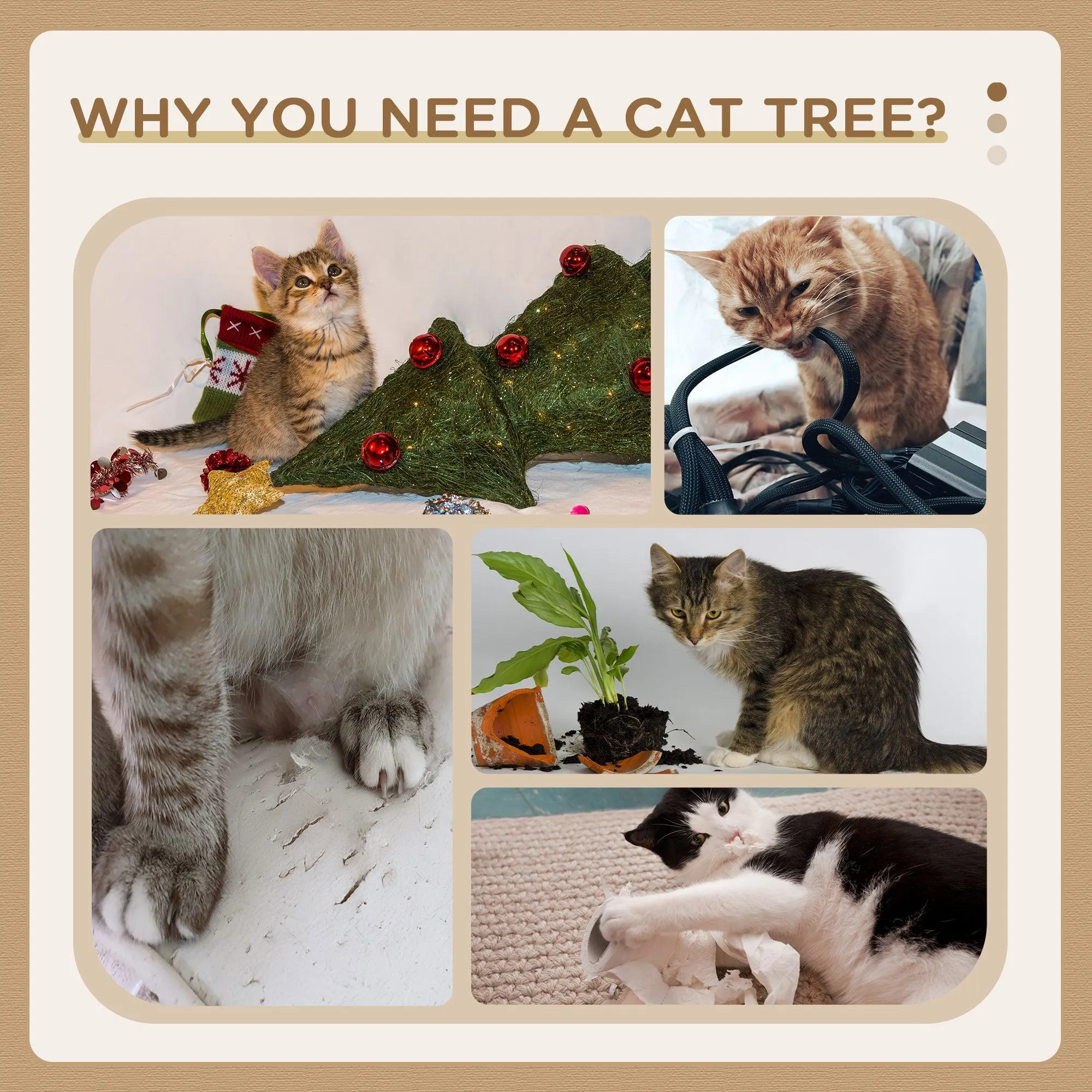 Multi-Level Cat Tree, Scratching Posts, Condo, Ball, 130cm - Yellow