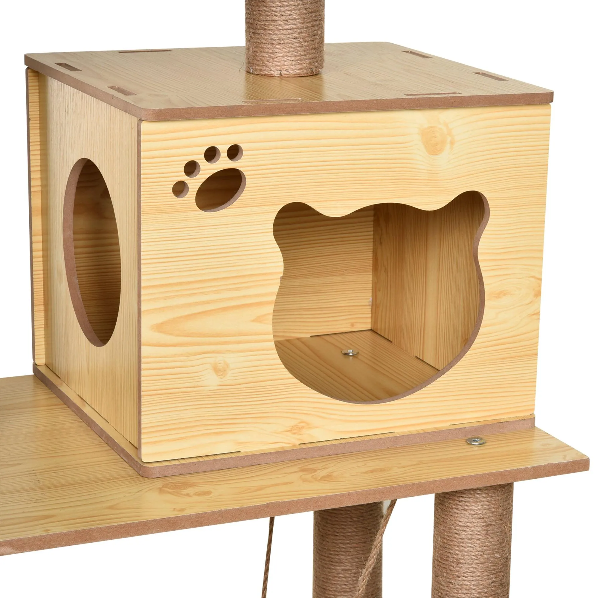 Multi-Level Cat Tree, Scratching Posts, Condo, Ball, 130cm - Yellow