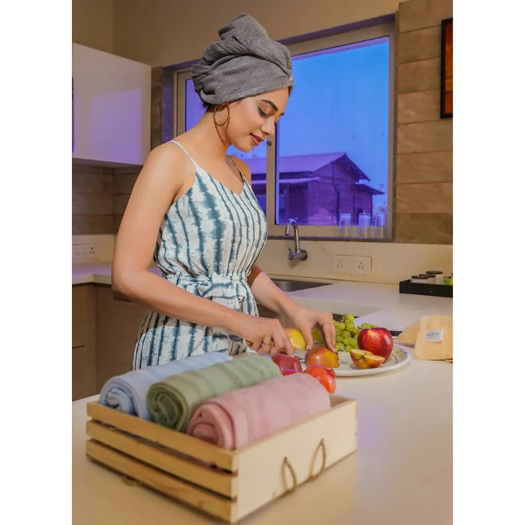 Mush Bamboo Ultra Soft & Absorbent Hair Wrap Turban Towel with Neem Comb for Long/Short Hair Care 500 GSM