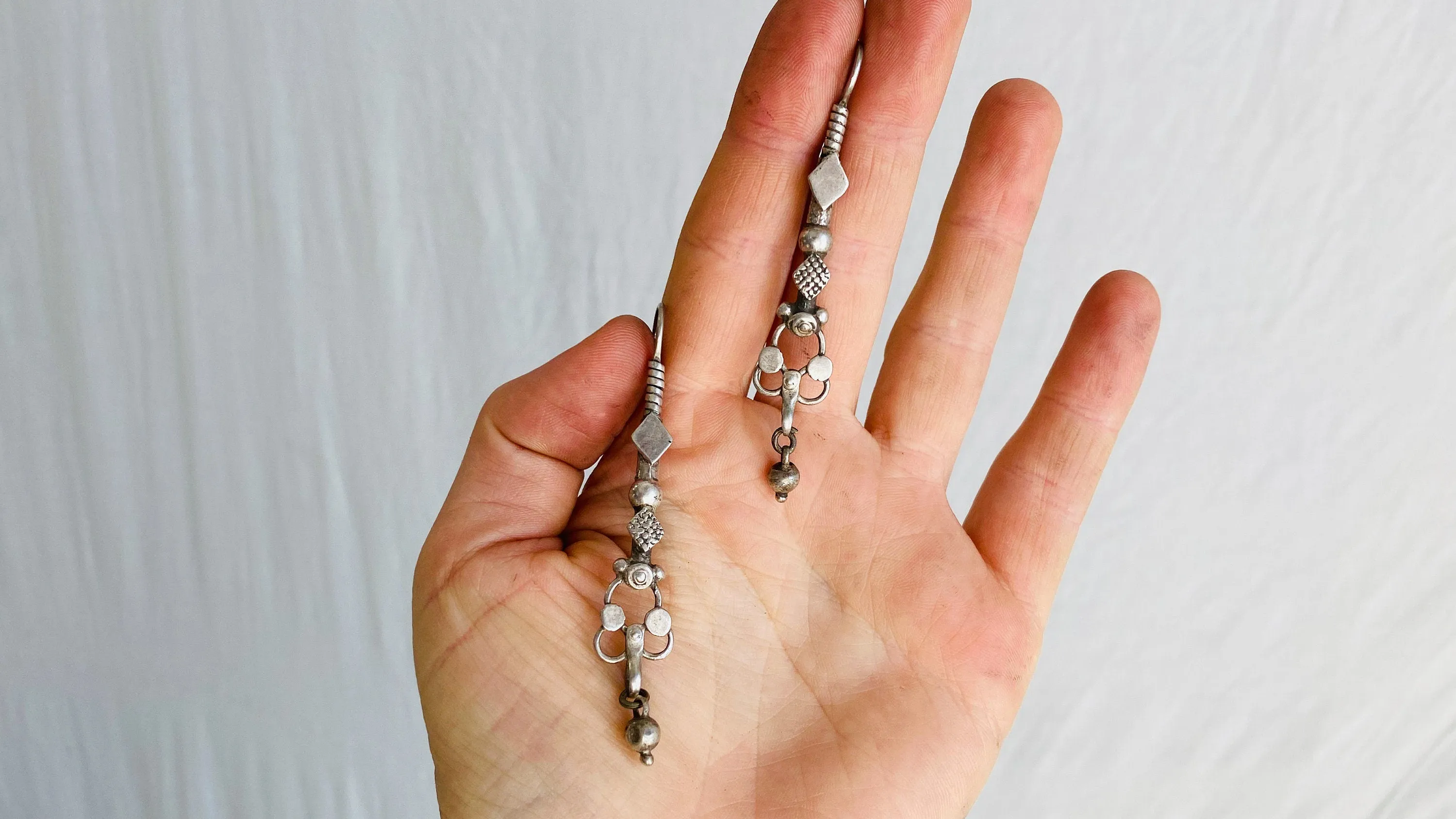 Old Afghan Silver Earrings. 0214