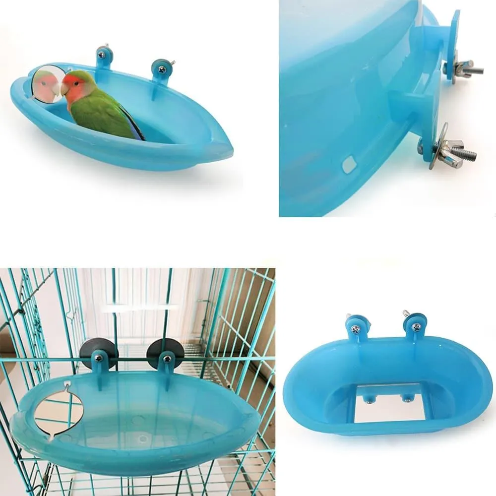 Sky Blue Design Bird Bath with Mirror