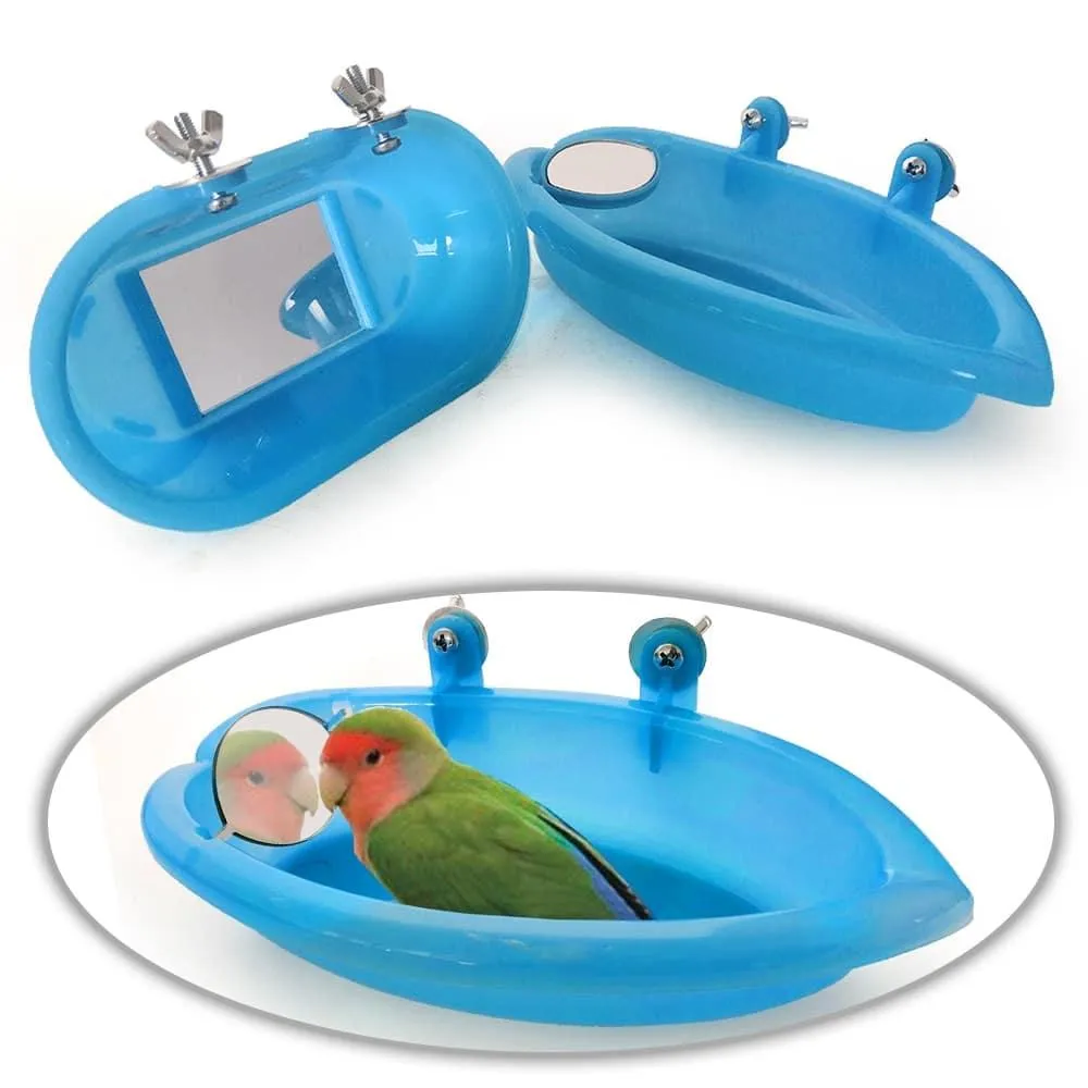 Sky Blue Design Bird Bath with Mirror