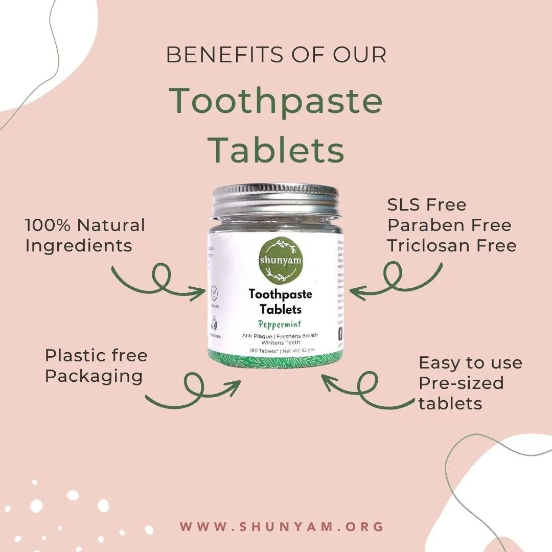 Toothpaste Tablets without Flouride- 4 Tabs (Pack of 10)- Peppermint Flavor