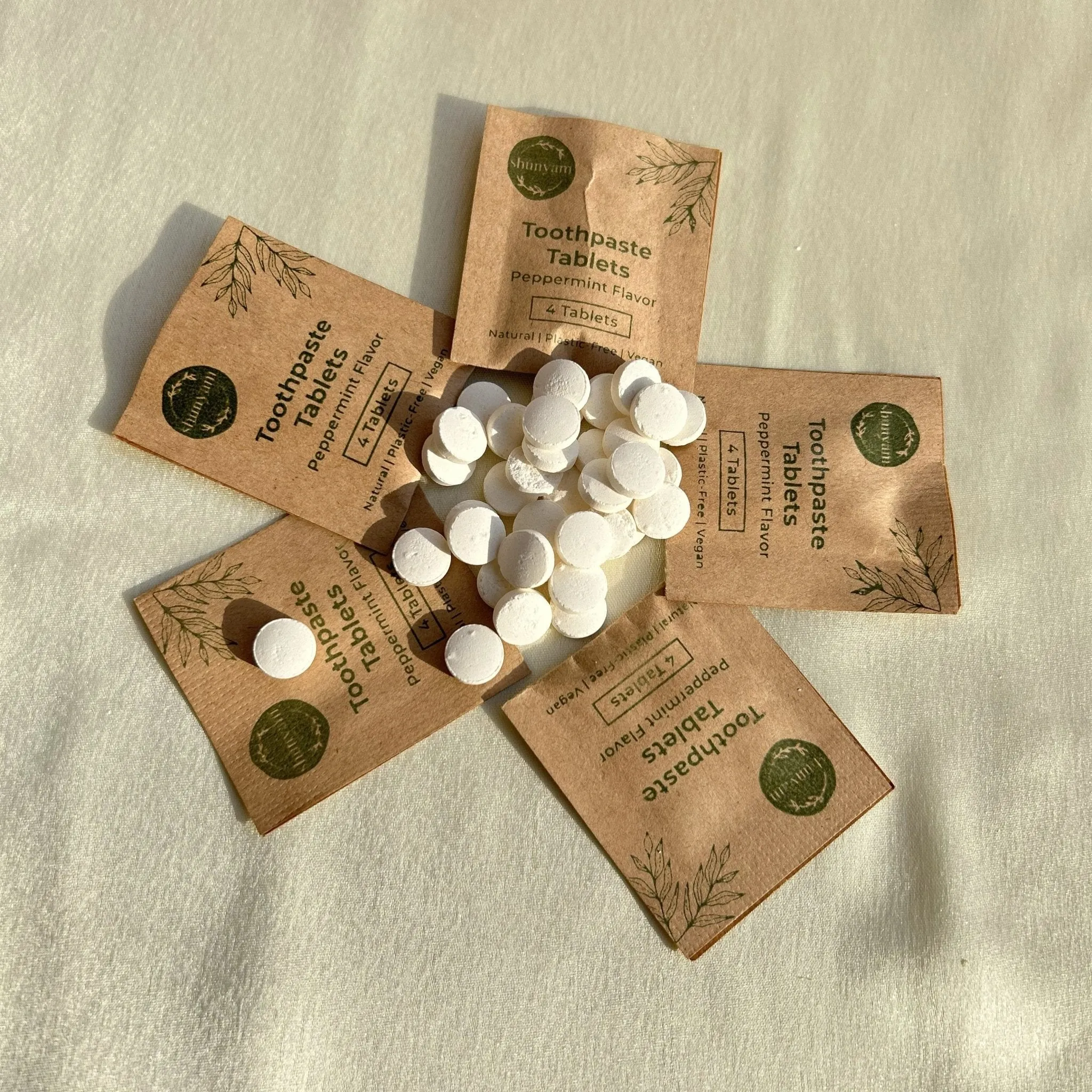 Toothpaste Tablets without Flouride- 4 Tabs (Pack of 10)- Peppermint Flavor