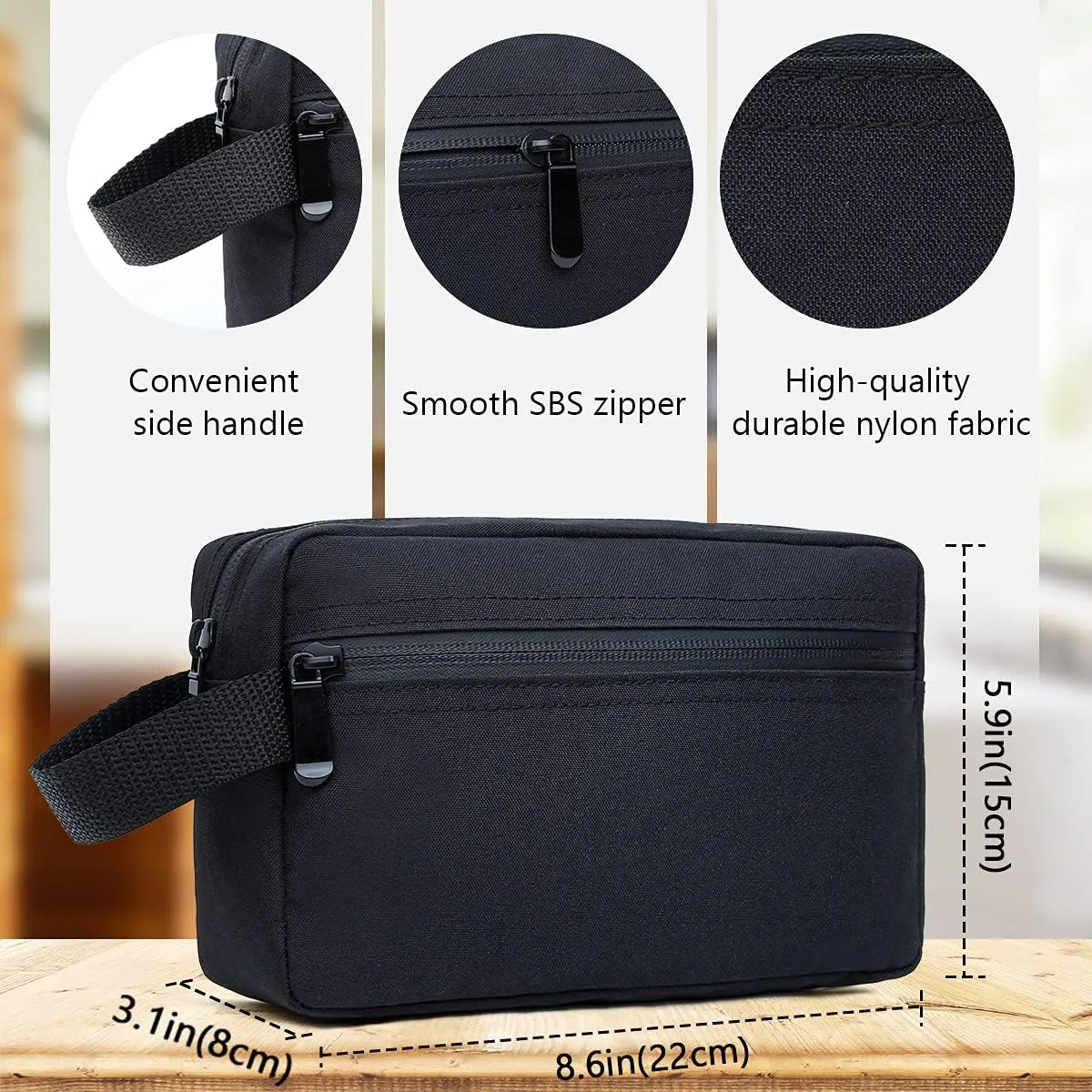 Travel Toiletry Bag for Women and Men, Water-resistant Shaving Bag for Toiletries Accessories, Foldable Storage Bags with Divider and Handle for Cosmetics Toiletries Brushes Tools (Black)