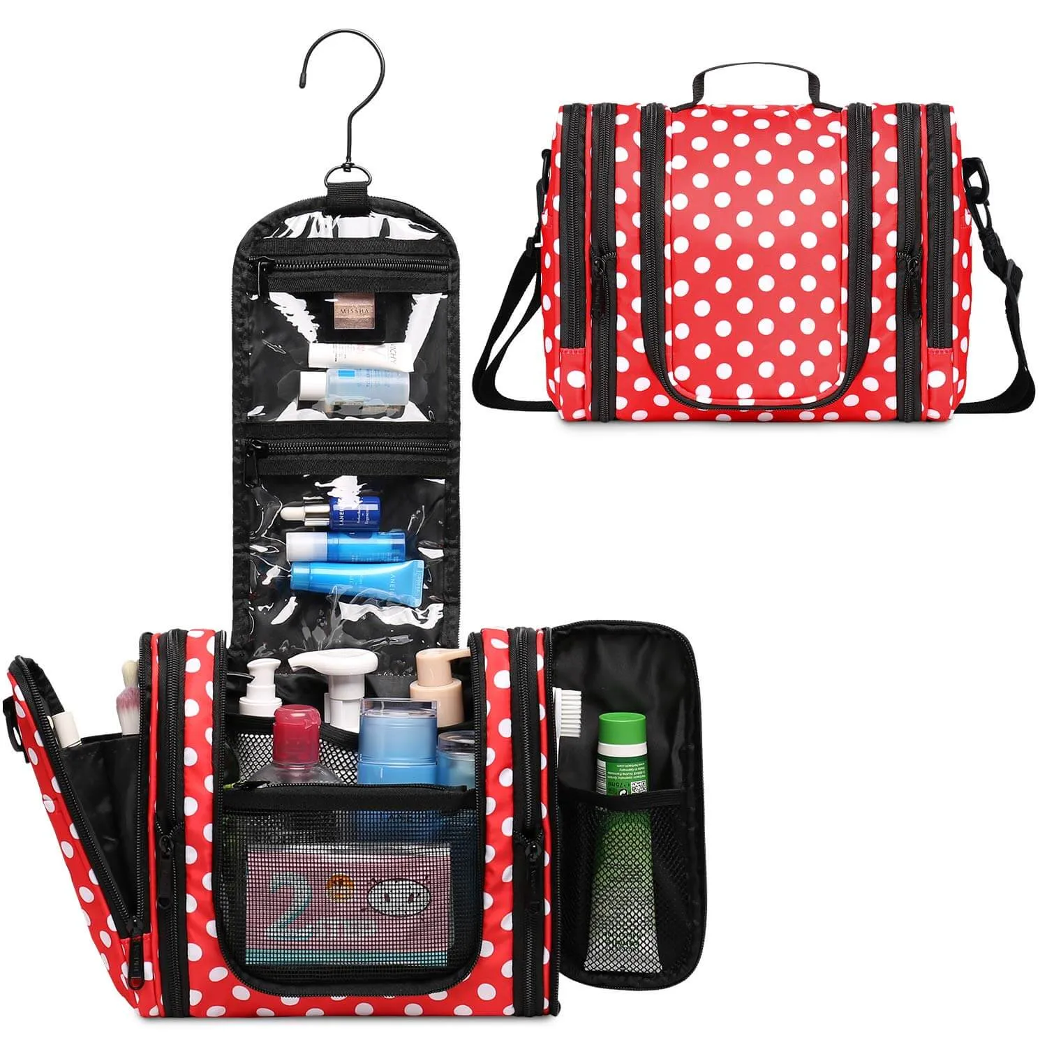 WF5016 Polka Dots Expandable Hanging Toiletry Bag