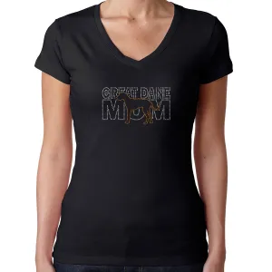 Womens T-Shirt Rhinestone Bling Black Fitted Tee Great Dane Mom Dog Pet
